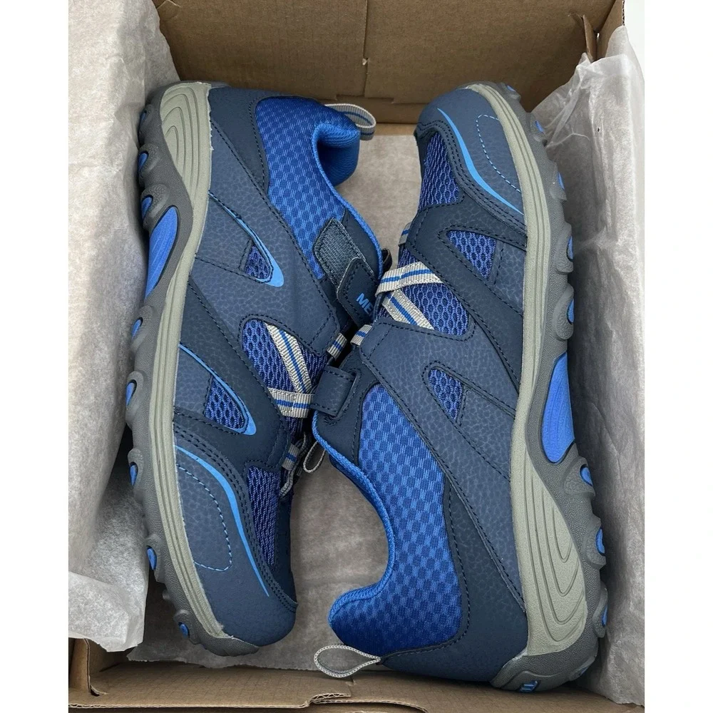 Merrell Big Boys Trail Chaser Hiking Leather Shoes Size 6.5 Blue Gray Slip-on